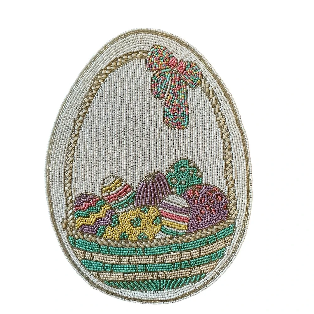 Tahari Home Easter Egg Basket Beaded Placemats 15in Spring Pastel Set of 2 New